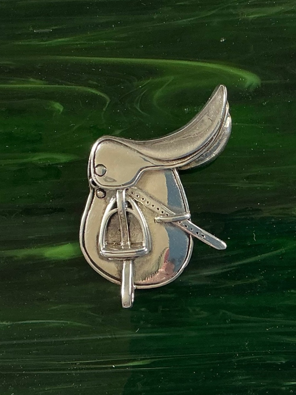 Vintage H&H Sterling Silver English Hunt Riding Saddle Signed Horse Pin